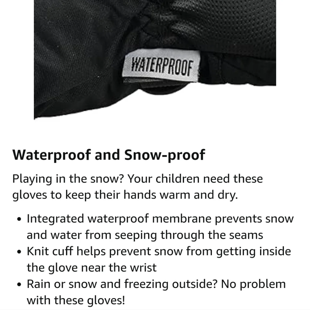 N'Ice Caps kids waterproof winter thinsulate gloves - black
